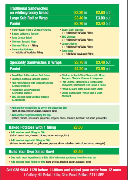 ApplejacksCafe's tweet photo. Don't forget, order lunch with us before 11am on 02890 431125 and we'll have everything ready for collection at 12noon #DeliciousDecisions https://t.co/PwGOmimgUq