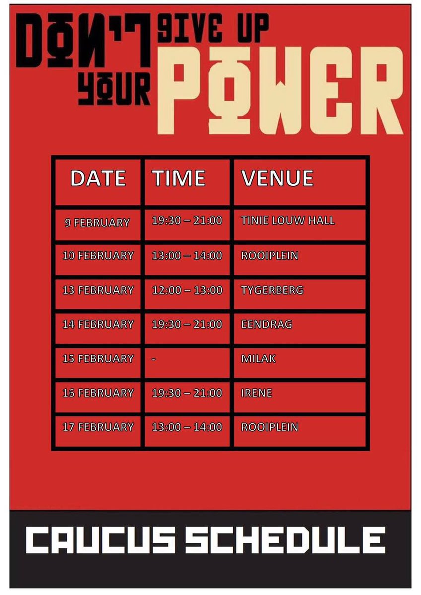 Dear @matiesstudents and <a href="/StellenboschUni/">Stellenbosch University</a> please view the  #StelSRC2017 caucus schedule and engage your candidates