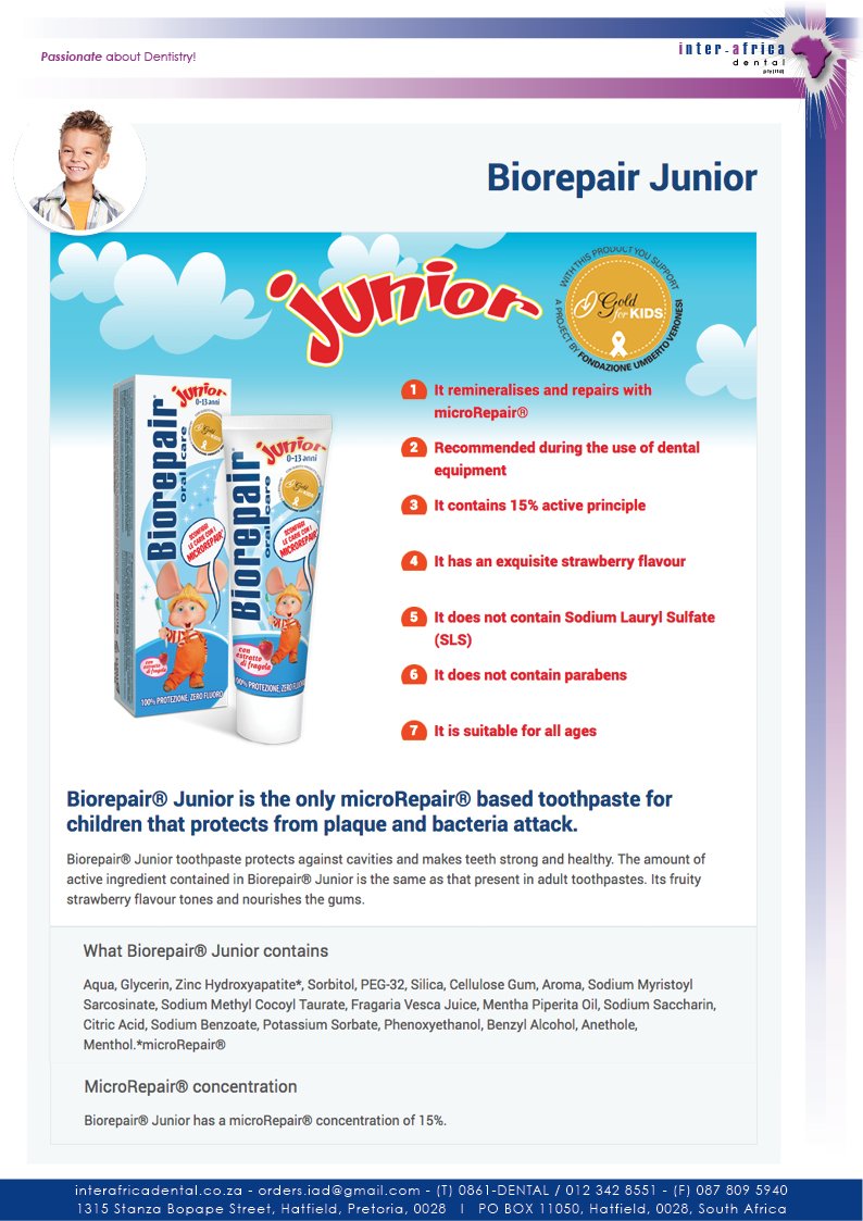 BiorepairPlusSA's tweet photo. @BiorepairPlusSA - Biorepair Plus Junior Gold for kids - NO Fluoride, NO Parabens - LEARN MORE: https://t.co/fCBOsltQbo https://t.co/jEocw5jGxB