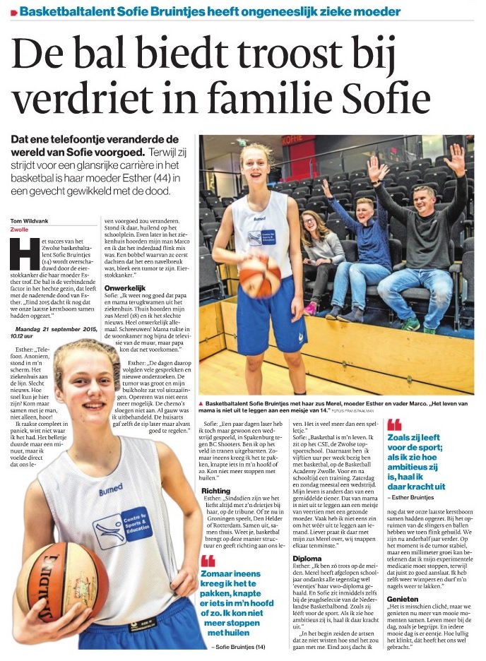 BAZwolle's tweet photo. "De bal biedt troost". Sterk artikel vanmorgen in @De_Stentor over @sofiebruintjes en haar gezin. #BAZWOLLE https://t.co/YFjHJEZgfx