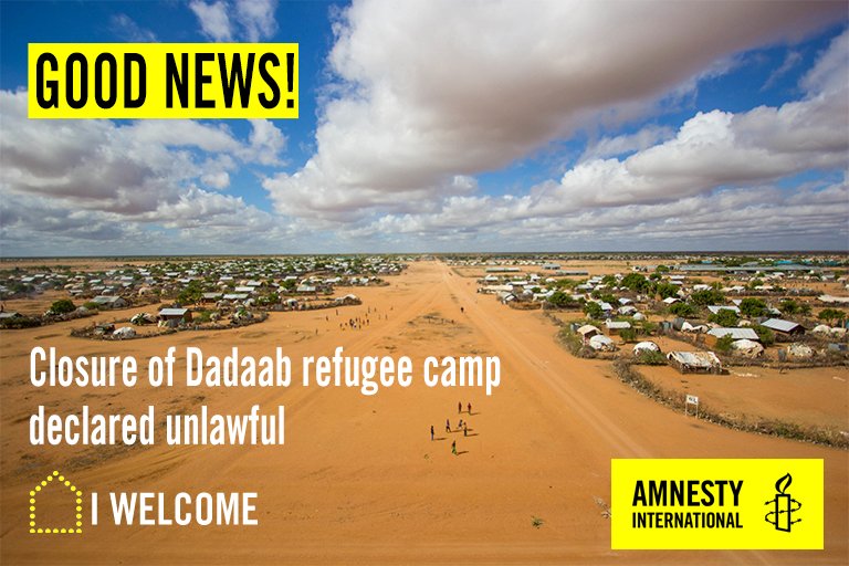 AmnestyEARO's tweet photo. BREAKING: Good news for refugees in #Dadaab. #Kenya High court reverses decision to close #Dadaab #IWelcome https://t.co/ItxrXLeiQm