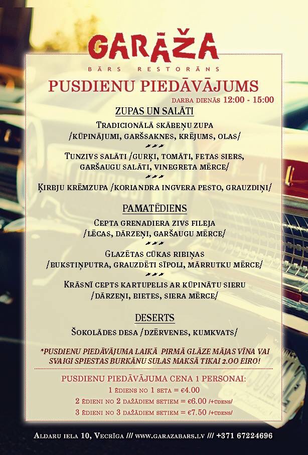 Hei, hei! Labākais, kā uzlabot rītu, ir domāt par pusdienām! :) Tiekās Garāžā! :)