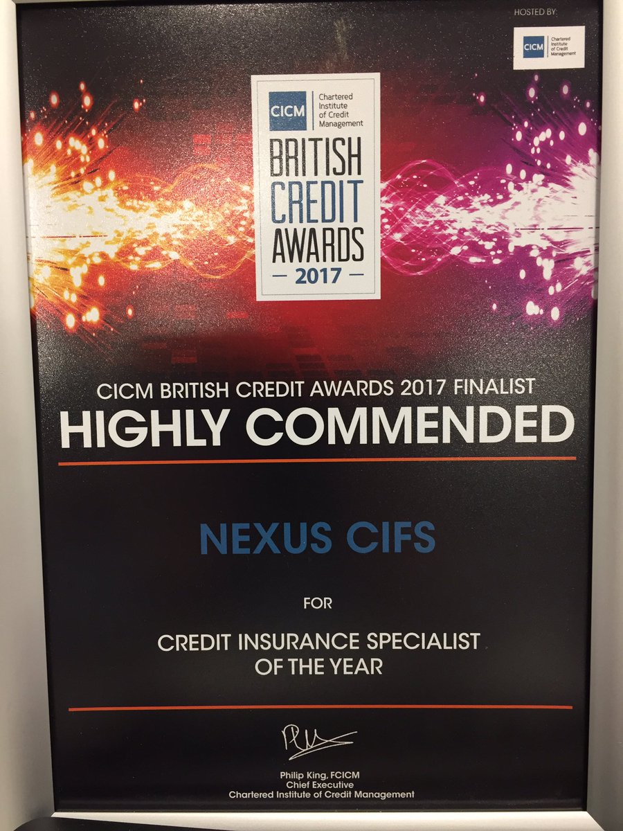 Congratulations to all the Nexus Cifs team. Great effort to be highly commended for Credit Insurance Specialist of the Year.