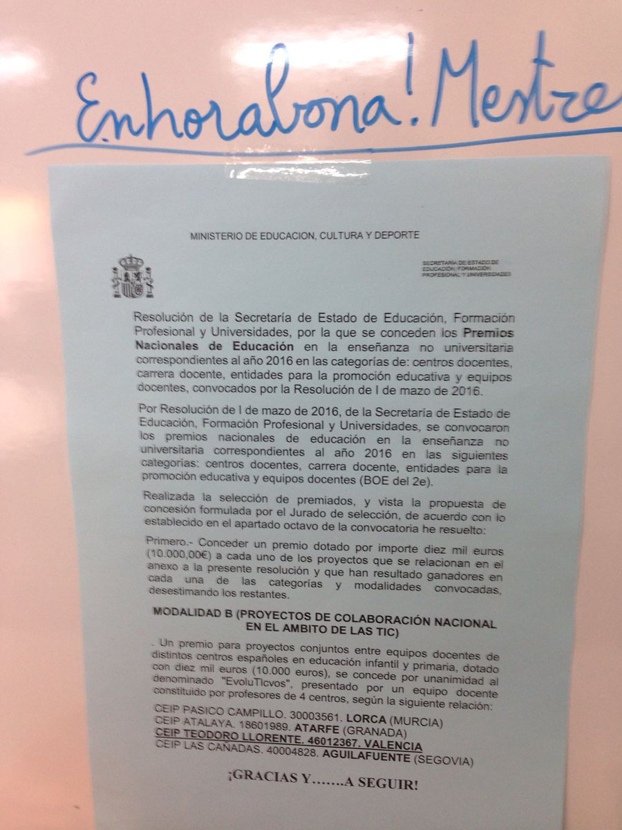 edufiteo's tweet photo. EvoluTICvos, premi nacional del MECD a la col.laboració docent a l'àmbit TIC @GVAeducacio @VicentMarza @evoluticvos https://t.co/voCzTF7hEs