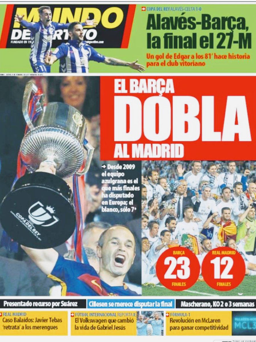 Losotros18's tweet photo. El Alavés llega a su 1a final de Copa en 96 años y así se lo reconocen en las ediciones nacionales de los principales diarios deportivos... https://t.co/8o39wHI0lr