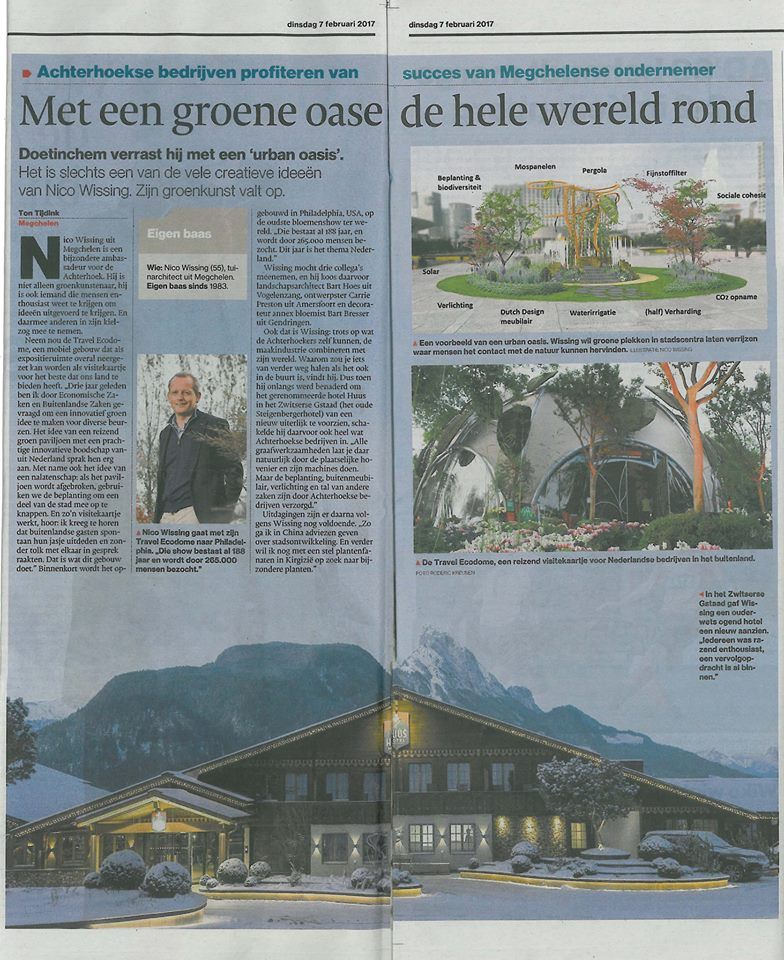 Met een groene oase gaat Nico Wissing de hele wereld rond #artikel #gelderlander #achterhoek #maakindustrie #megchelen HUUS Gstaad Hotel