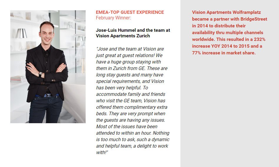 visionapartment's tweet photo. VISIONAPARTMENTS in #Zurich #Wolframplatz awarded the Top Guest Experience of February! Thank you @BridgeStreetApt https://t.co/q4SE4vJ5O3 https://t.co/nDJ0Y3AtHI