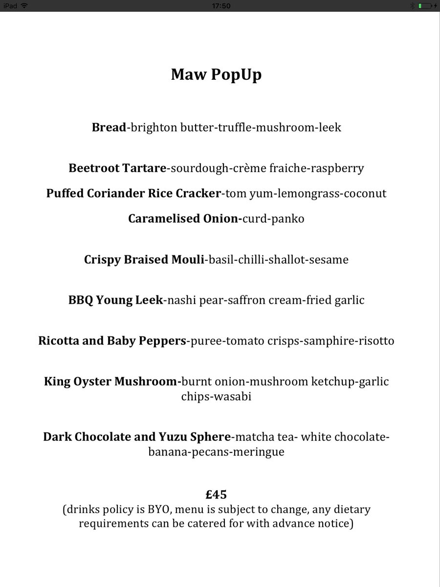 <a href="/MawPopup/">maw</a> veggie menu for the 23rd March, bookings #veggie #brighton #vegetarian #popup 
eventbrite.co.uk/e/maw-popup-ti…