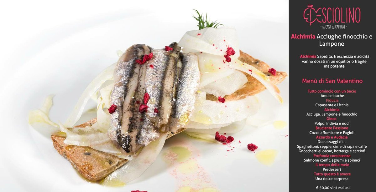 PEsciolino_Ge's tweet photo. #L'alchimia per il nostro chef Mirco Cogo si puo' riassumere in tre semplici parole: #acciughe, finocchio e lampone. #sanvalentino #food https://t.co/BdkmkoNegq