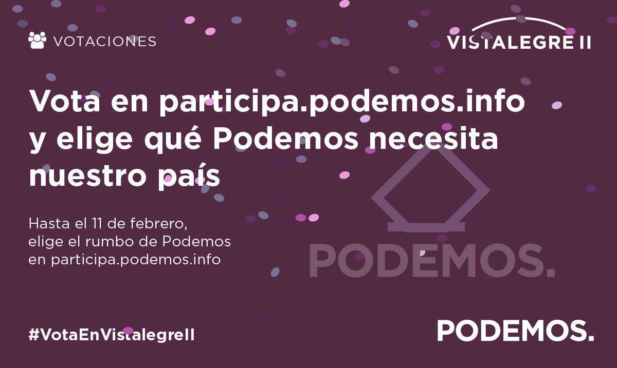 podemoscsfh's tweet photo. Quedan dos días para votar en Vistalegre II. Elige el rumbo, tú haces Podemos: https://t.co/PU8icMI6eC #VotaEnVistalegreII https://t.co/e0R8bgKarm
