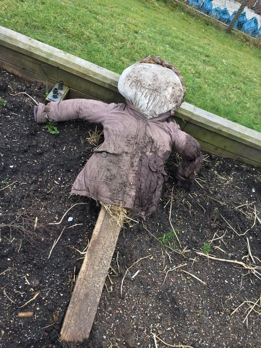 EcoSquadRCS's tweet photo. Our scarecrow isn't looking too good, but hopefully our seed bombs will soon! 🌾🌱💣 https://t.co/dCtDMiQrfd