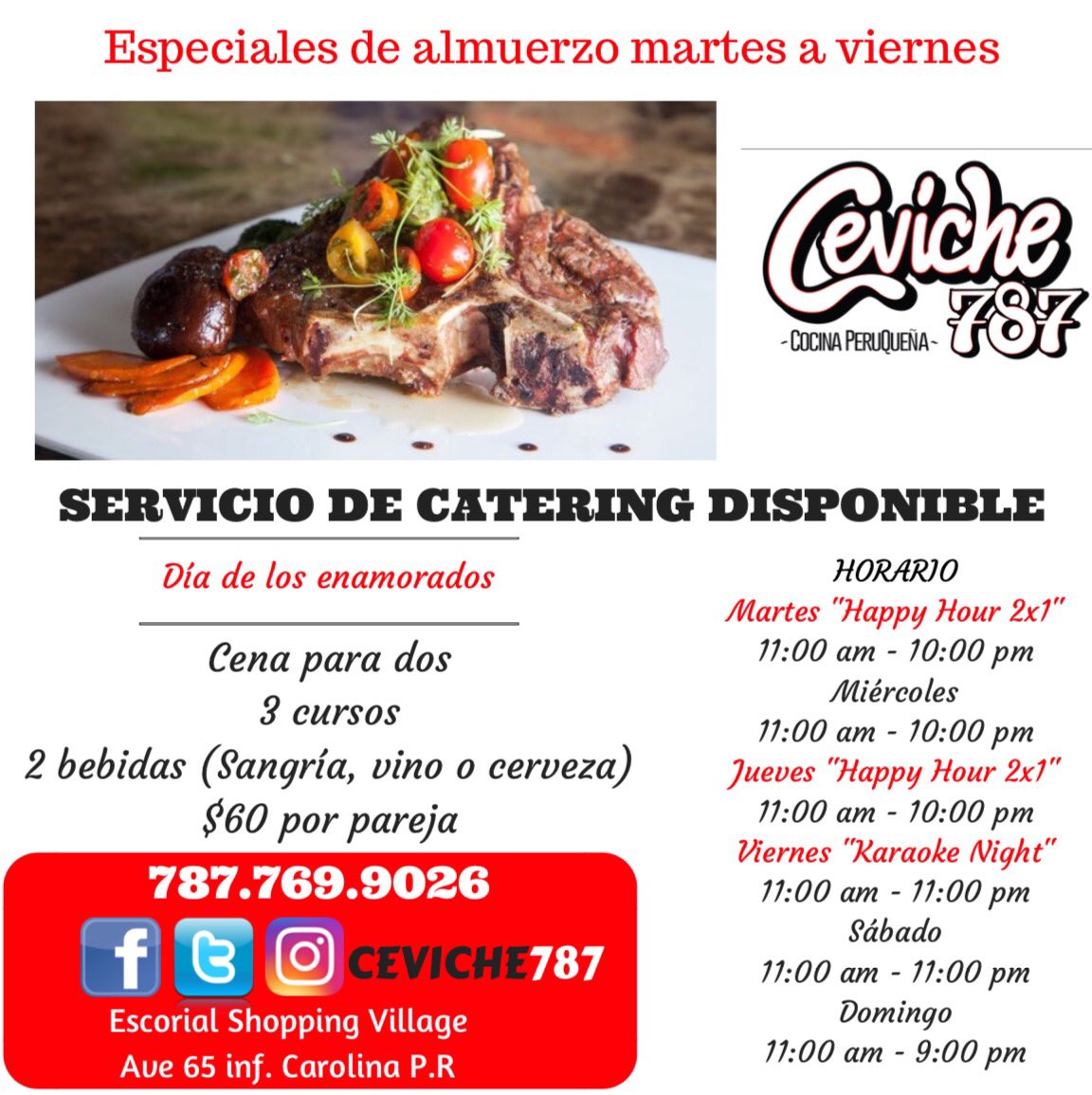 ceviche787's tweet photo. Buscando dónde comer? 
Ubicados en Plaza Escorial Shopping Village 📍
Ordena para llevar o haz tú reservación 
787.769.9026 ☎️ https://t.co/vxzBZbwvpY