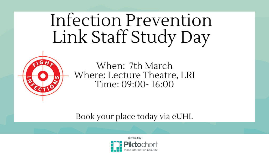 uhl_IPteam's tweet photo. New infection prevention link staff study day available to book onto today! Book via eUHL - session information coming soon! #LinkStaff https://t.co/esFqBRVkIN