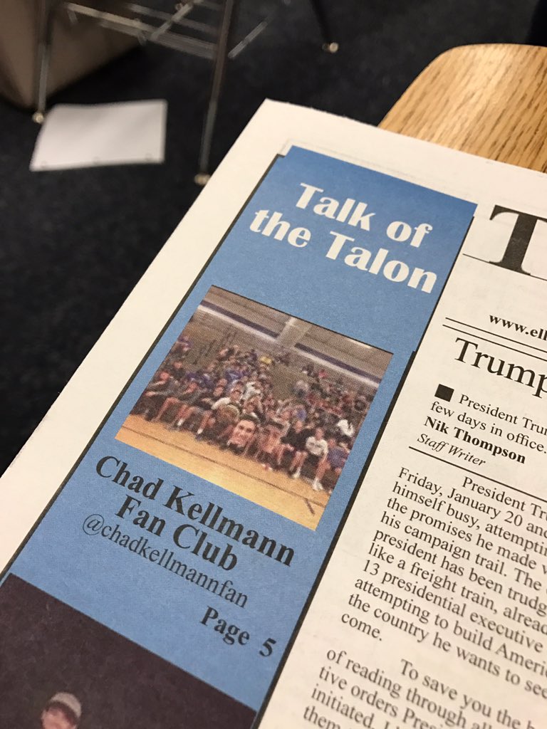 chadkellmannfan's tweet photo. Took some time BUT WE MADE IT! Check out page 5 of the talon to read the article. @Chadelhs12 will be doing autographs at lunch. https://t.co/9HVJRQap8h