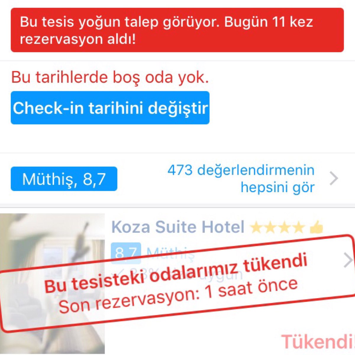 Pazartesi,Salı,dün,bugün,yarın malesef otelimiz %100 dolu cumartesi ve pazar için son odalarımız...