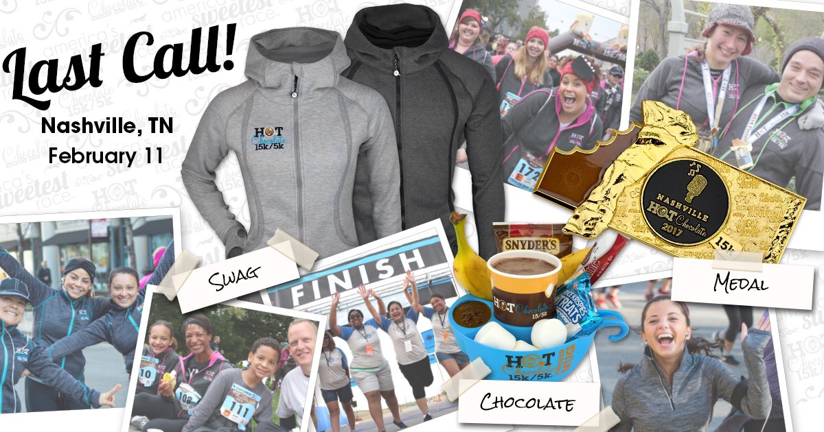 WeRunNash's tweet photo. Last call for the @HotChocolate15k this Saturday!!! Sign up before you miss out. https://t.co/SeqH9eFSVN https://t.co/l9lTYrT4Kj