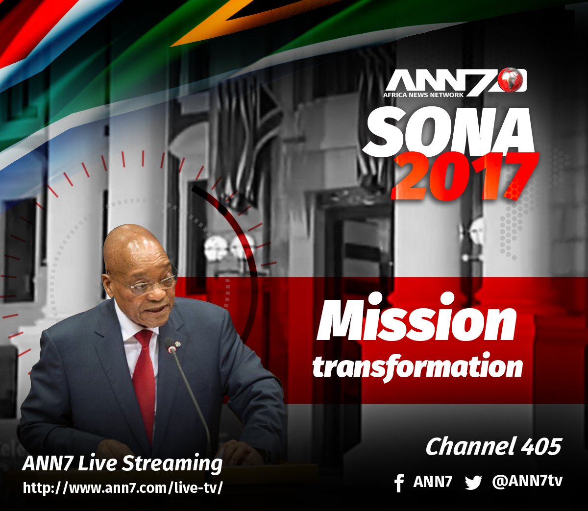 newsandviews247's tweet photo. President Jacob Zuma to address his 10th SONA ,Watch complete comprehensive coverage on ANN7 #DSTV405 #SONA2017 https://t.co/9E6dPby0Ta