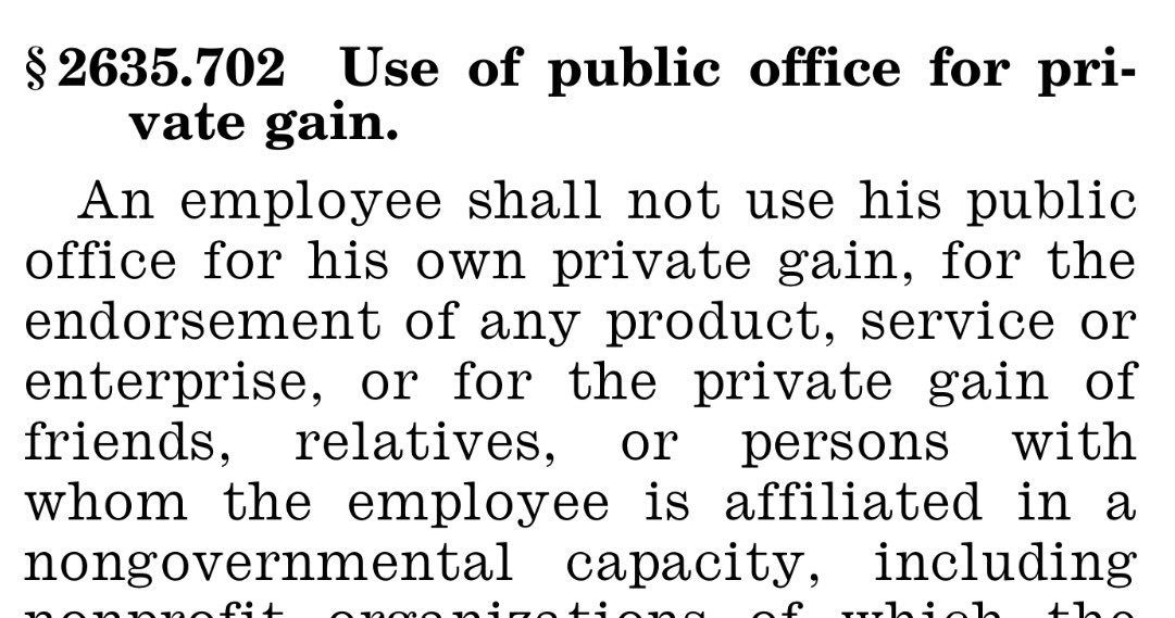 Mr. Trump, you--and minions like Kellyanne Conway--are violating the law by endorsing Ivanka's brand. You work for us, not your daughter.