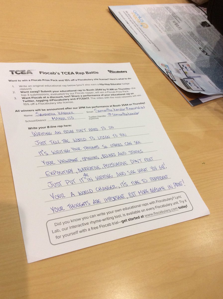 Submitting my essay rap <a href="/Flocabulary/">Flocabulary</a> at #TCEA17