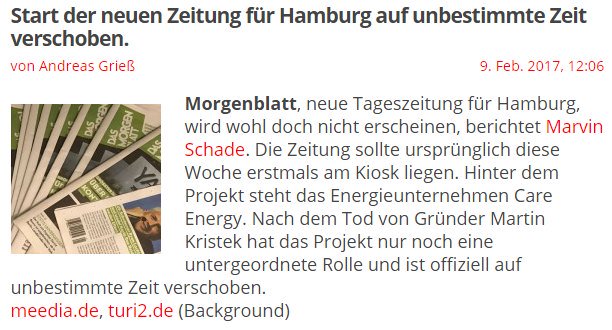 Start Der Neuen Zeitung Fur Hamburg Auf Unbestimmte Zeit