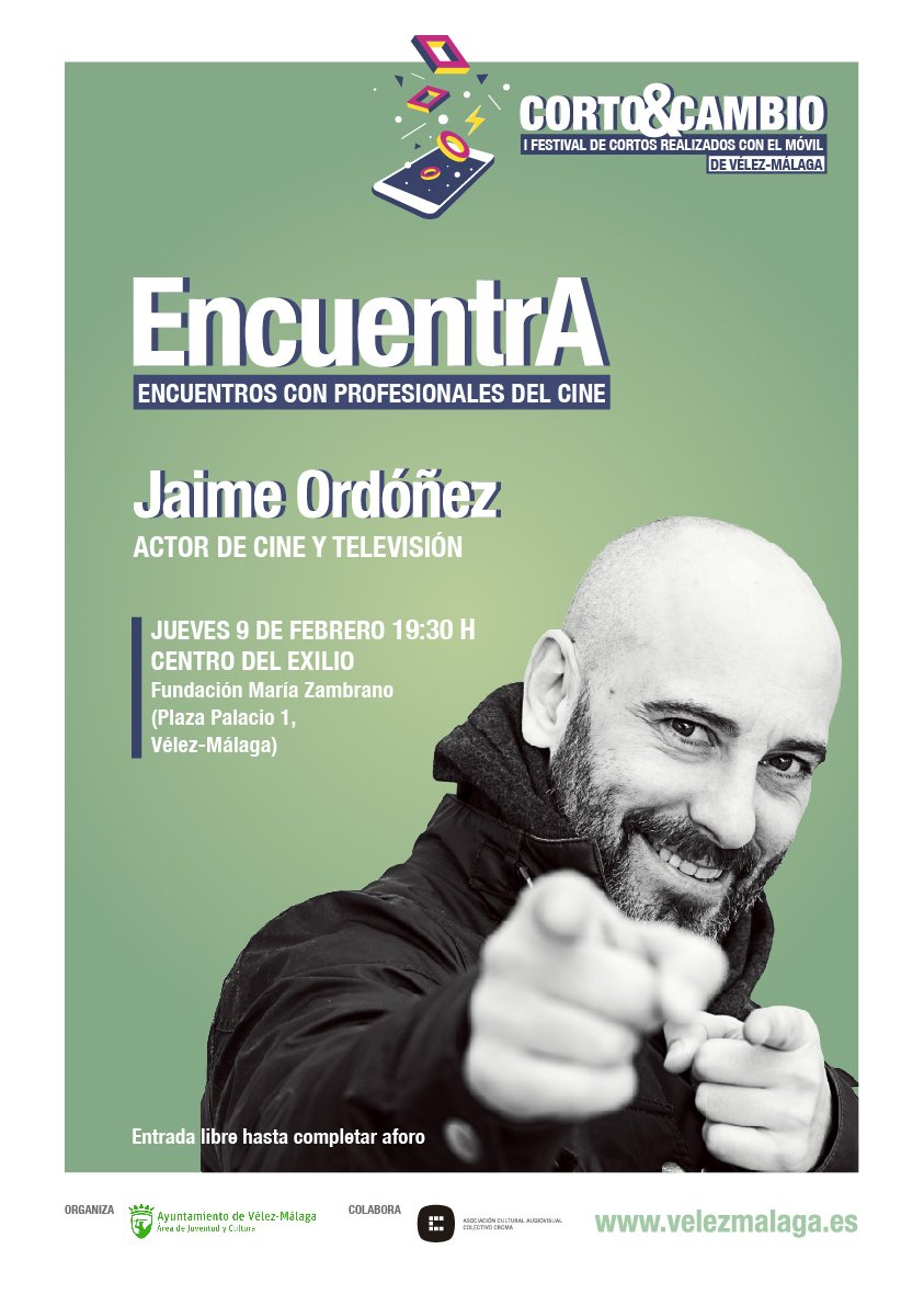 Hoy a las 19:30h en el Centro del Exilio de Vélez-Málaga, "#EncuentrA: encuentros con profesionales del cine" con <a href="/ordoezjaime/">Jaime Ordóñez</a>.