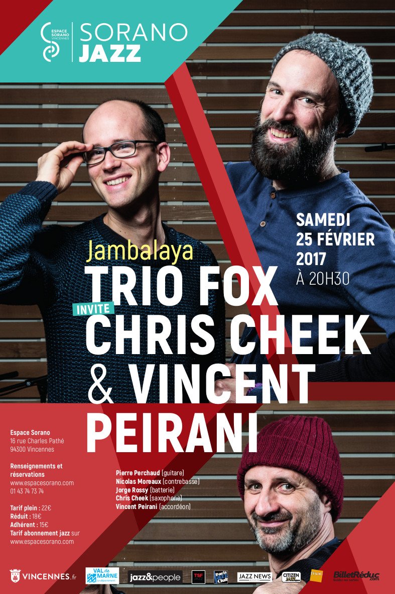 jazzandpeople's tweet photo. Création: FOX de Pierre Perchaud &amp; @Nikomoreaux invite #ChrisCheek &amp; @vpeirani le 25/02 à @EspaceSorano #Vincennes https://t.co/hbA8I08IRE https://t.co/TR0AsNkyWw