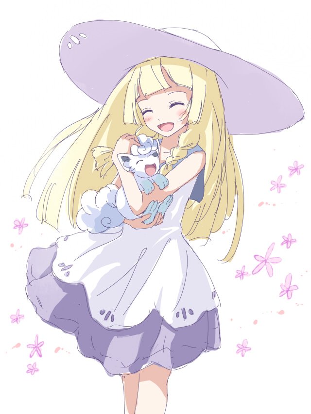 lillie (pokemon) 1girl pokemon (creature) blonde hair long hair hat dress closed eyes  illustration images