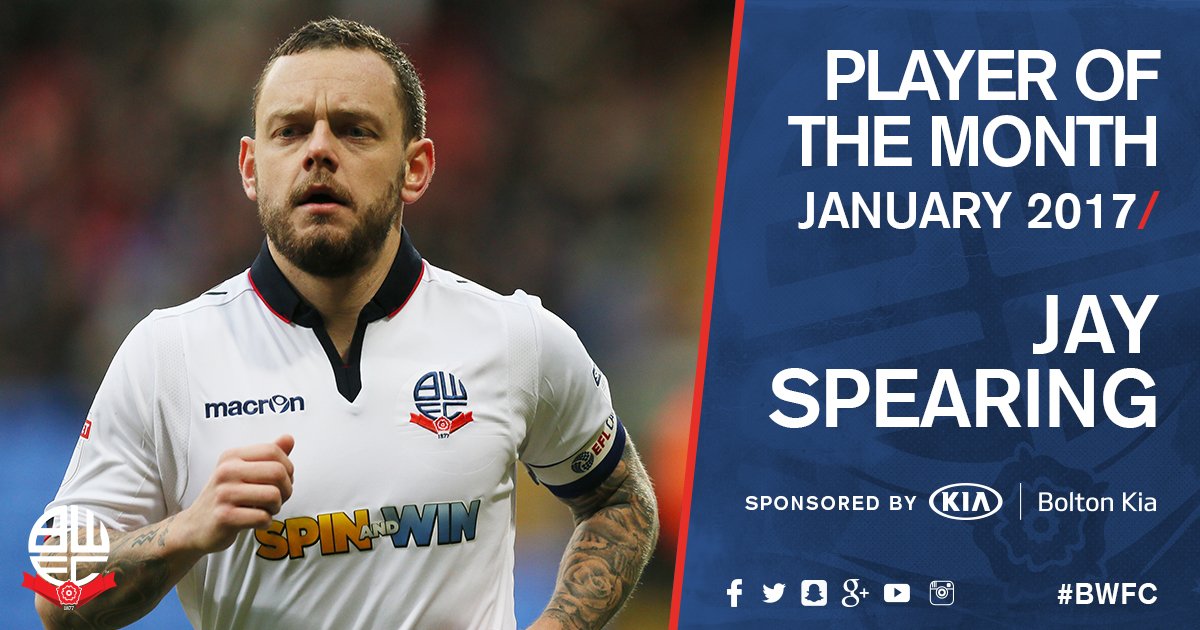 OfficialBWFC's tweet photo. 🏆 Congratulations to Jay Spearing, you've voted him your @bolton_kia Player of the Month for January! ⏩ https://t.co/VJBjmMbZnL #BWFC https://t.co/AEOCwTIWVD