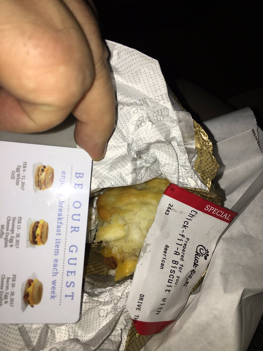 gesmith5's tweet image. @ChickfilA Denver, NC, dissatisfied at the drive through.  Coupon for free Egg White Grill.  Chicken biscuit w/cheese instead.