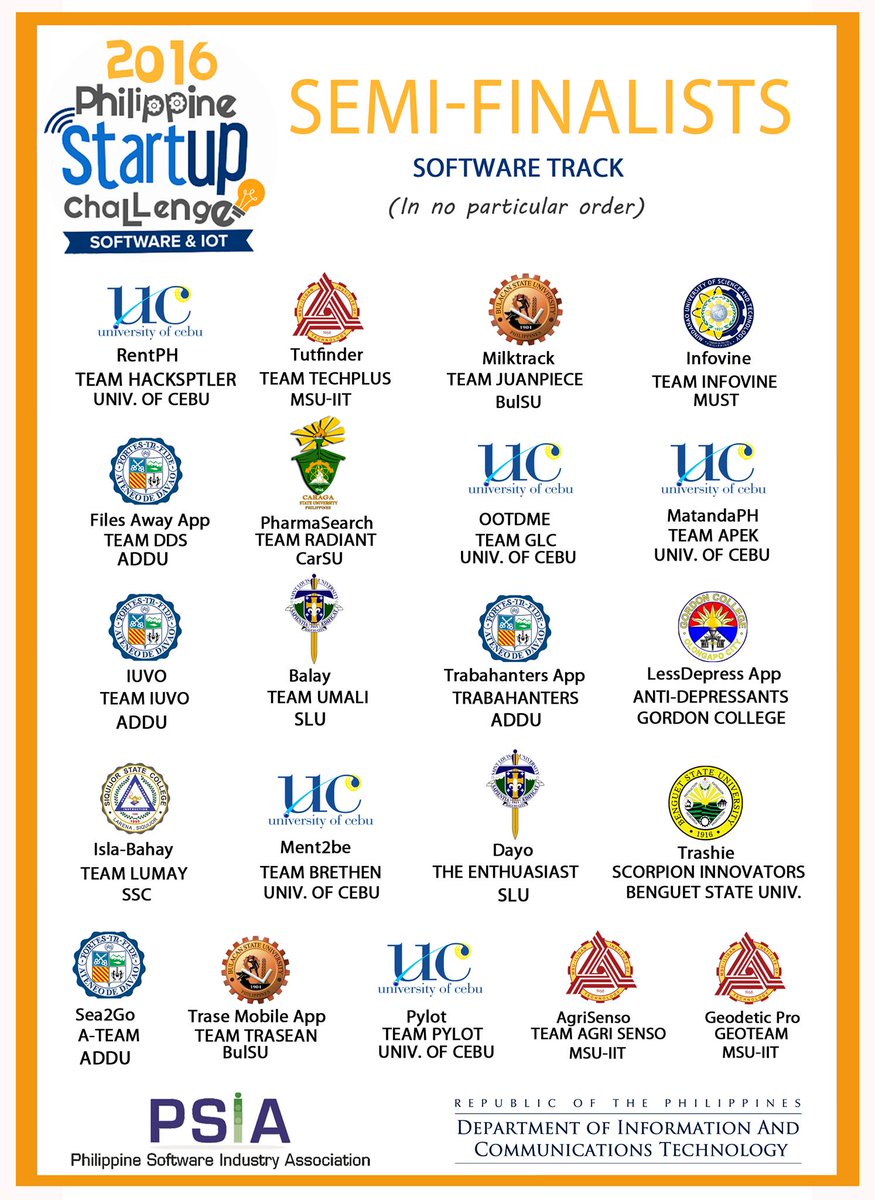 foomc2director's tweet photo. Qualifying teams from MC2 advancing as semi-finalists for the Philippine Startup Challenge 2016 - Software track!

#DICTaPartnerforChange https://t.co/KEt1T4VnLG