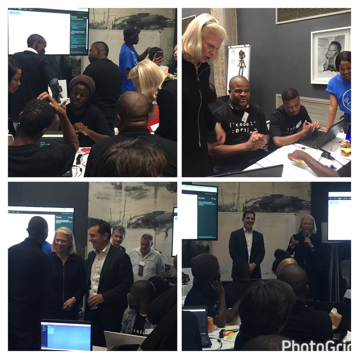 cherylcaudill's tweet image. #IBMZACodeOff teams hard at work with special guests @GinniRometty and @rwlord at #IBMDigitalNationAfrica @IBMMEA
