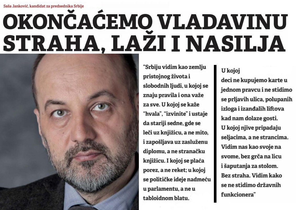 pokretslobodnih's tweet photo. .@Kihot_ex_of za @NedeljnikVreme: Srbiju vidim kao zemlju u kojoj se leči uz knjižicu, a ne mito... kojoj se plaća porez, a ne reket... https://t.co/5UE9kLrjme