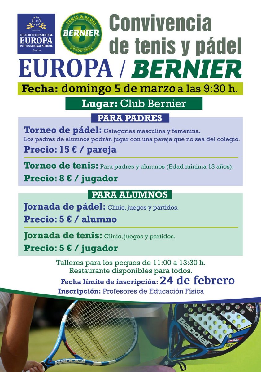Por motivos meteorológicos, la convivencia en <a href="/ClubBernier/">Club Bernier</a> se aplaza al domingo 5 de marzo. #Deporte #EuropaEsMiColegio