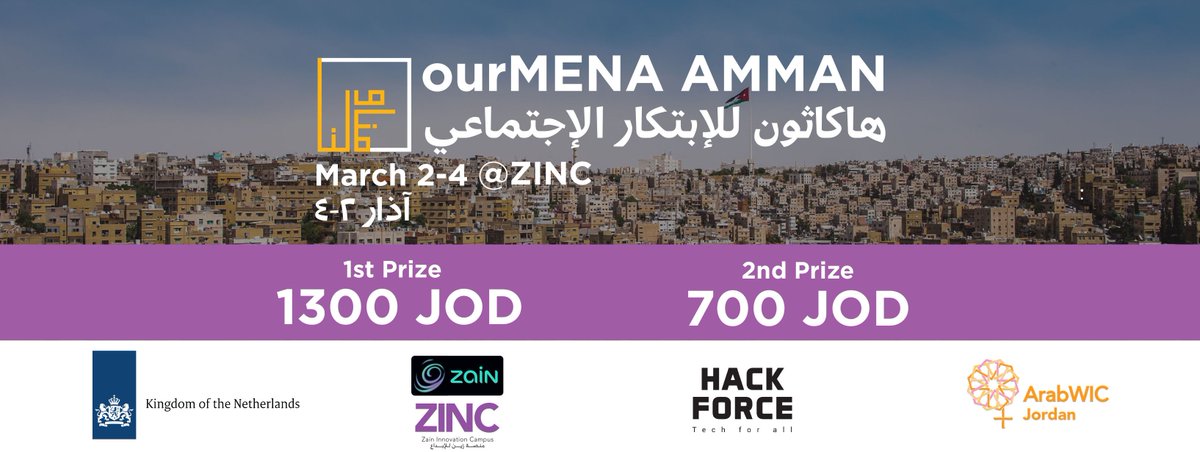 NLinJordan's tweet photo. The Netherlands Embassy in Jordan is organising the #ourMENA #Hackathon from 2-4 March in Amman. Sign up now via https://t.co/by4yNQ4G2X https://t.co/ANQR5CmylM