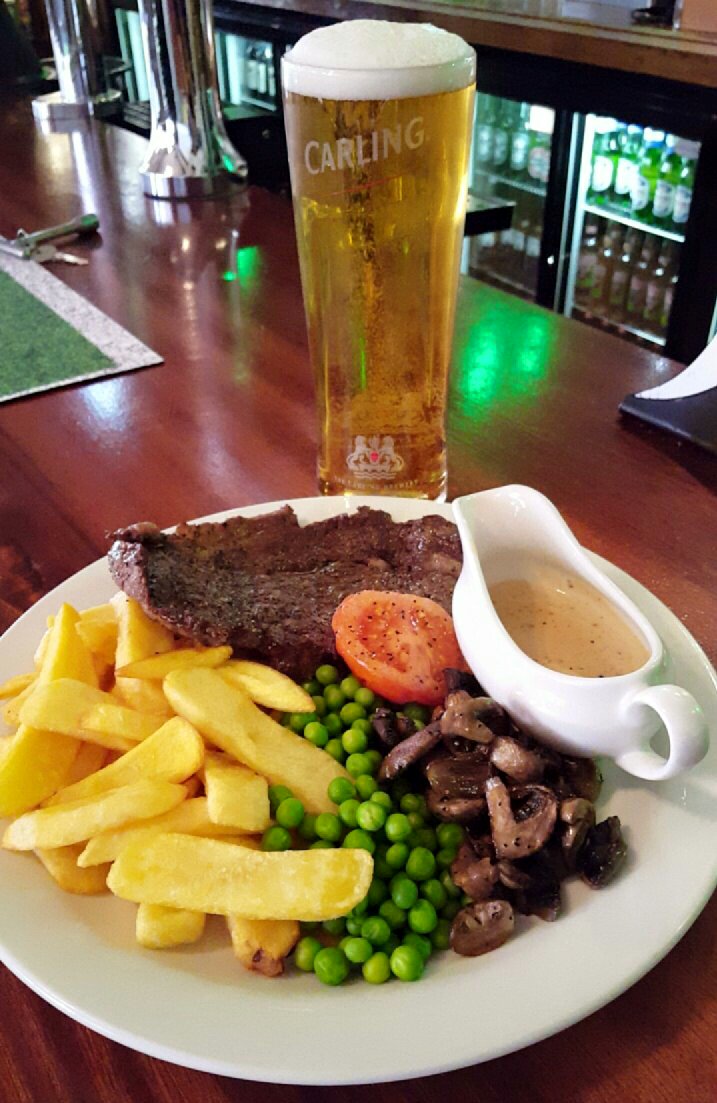 Steak night tonight  
Steak and a pint of Carling for £9