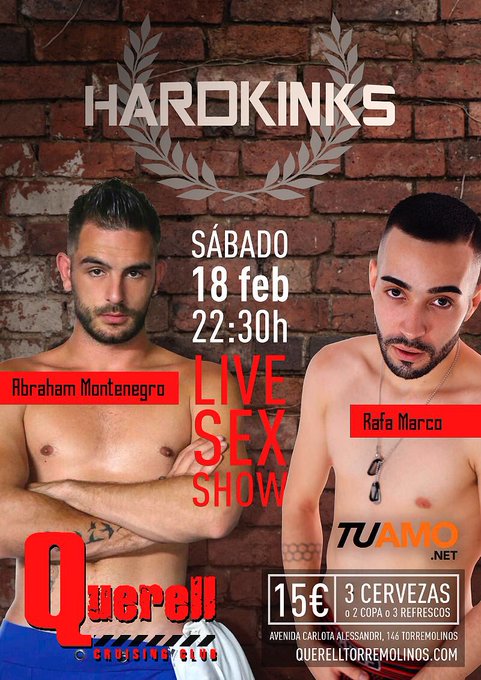 Fiesta @hardkinks en @Querelltorremol  el próximo sábado 18 @rafamarcoporno y @abrahaMontenegr https://t