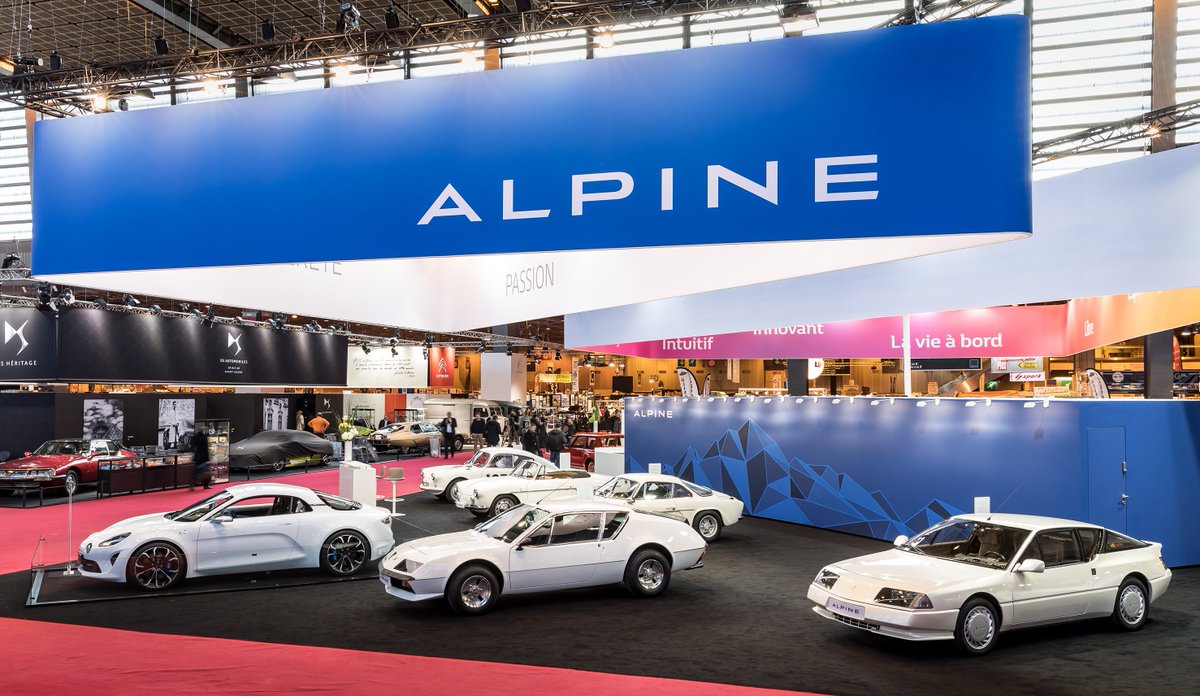 AlpineCarsFR's tweet photo. Pour le salon @RetromobileFR, 6 modèles historiques #Alpine et l'#AlpineVision revêtent leur blanc manteau ! https://t.co/cvMifVCl3C