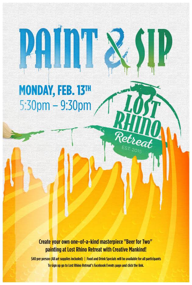 LoCoEntertain's tweet photo. February 13th -- SIGN UP for PAINT &amp; SIP at @lostrhinoRtreat #brambleton 5:30 p.m #retreat https://t.co/gTFzeKxxya