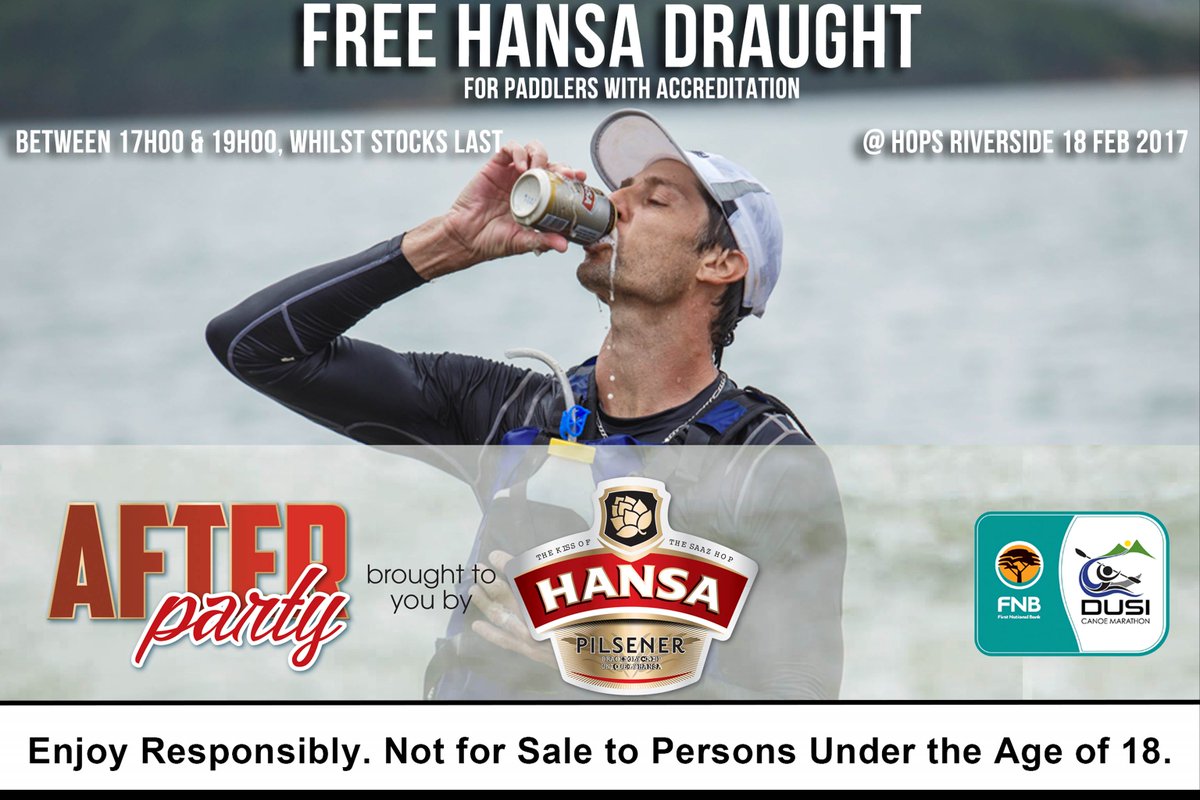 Yeah! <a href="/HansaattheDusi/">@HansaattheDusi</a> are giving paddlers FREE Hansa draught 5-7pm at the afterparty. NB Get your wrist band at the DayThree finish chute!!
