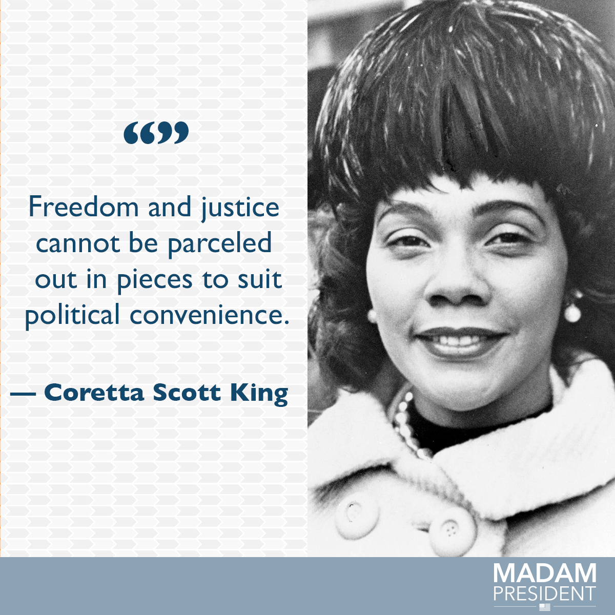 ElectWomenHQ's tweet photo. Activist and civil rights leader Coretta Scott King never gave up on her fight for equality and justice. #BlackHistoryMonth #ShePersists https://t.co/0nG36Ub6op