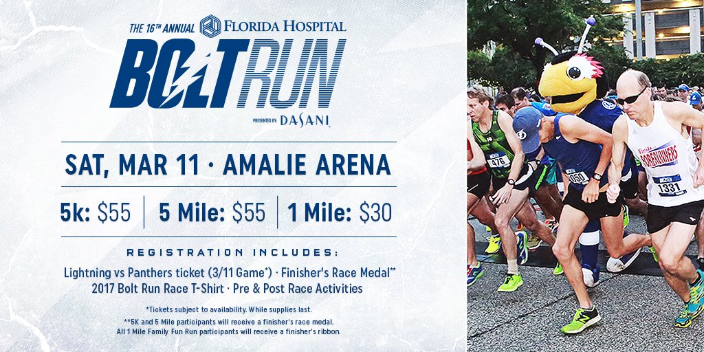TBLightning's tweet photo. Registration is still open for the 16th Annual @FloridaHospital #BoltRun! Join us on March 11 🏃‍♀️

Info &amp; sign up: https://t.co/kT89udileQ https://t.co/8dqndiTcsP