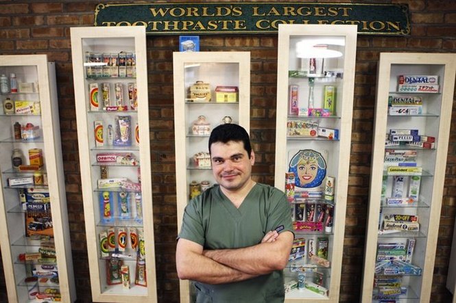 HowardFarran's tweet photo. Dr. Val Kolpakov, DDS, MD, PhD has the largest collection of toothpaste tubes. https://t.co/w1ZrNLyruI. https://t.co/PFKqy5MPBa