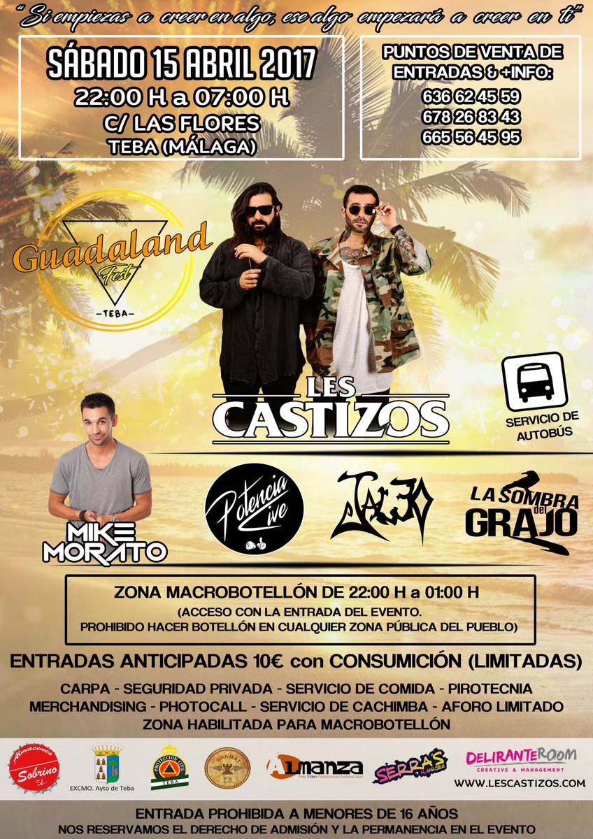 Guadaland_Fest's tweet photo. ✨GUADALAND2017✨
15/Abril/2017
📍Teba (Málaga)
💛"Será ÉPICO"💛
#LesCastizos #MikeMorato https://t.co/AjNvC4nzqc