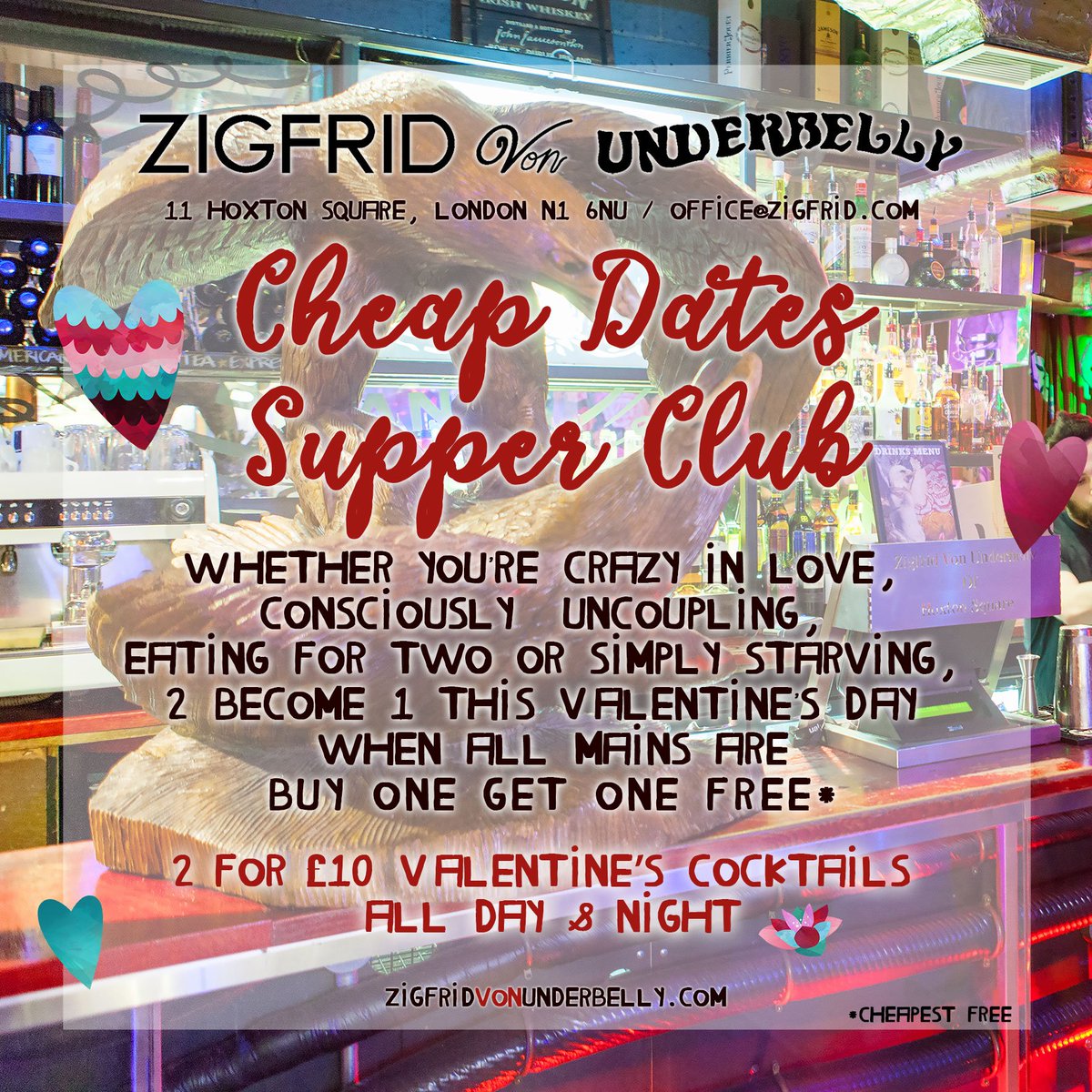 zigfridhoxton's tweet photo. Cheap Dates we got you! #valentines #zigfrid #hoxton #shoreditch #love #mates #mating #goldenshower #eastlondon #tinder #grinder #cocktails https://t.co/GTgDivPw0l