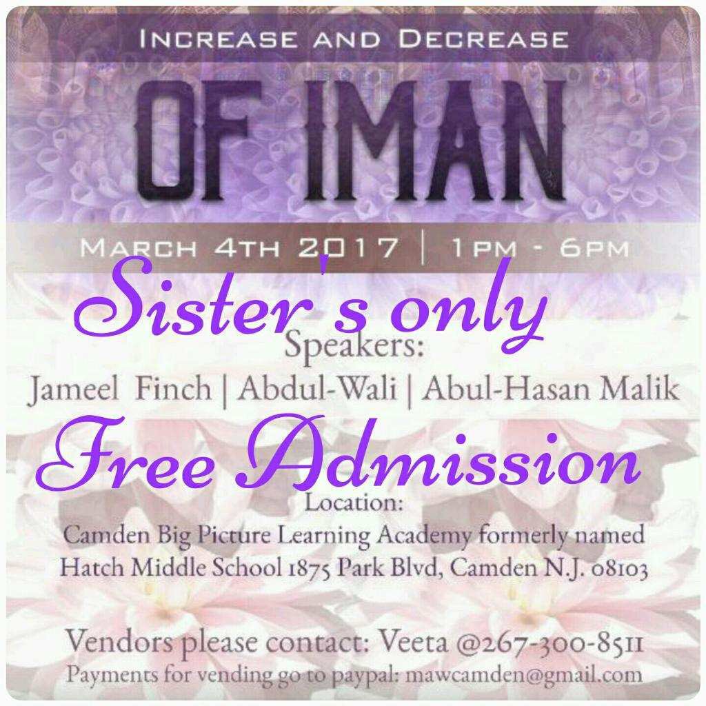 CamdenMasjidMAW's tweet photo. 📌One (1) Day Sisters ONLY Seminar, with the noble brothers @abuadamfinch @AbdulWaliNelson and @IbnAkhdar https://t.co/cpCOYiB1qP