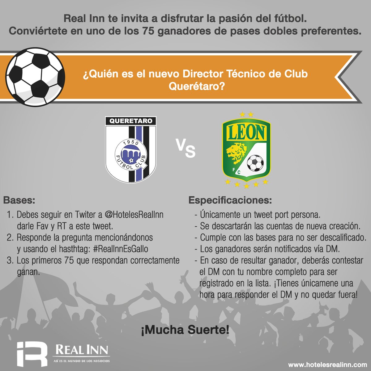 hotelesrealinn's tweet photo. Aquí la dinámica #RealInnEsGallo para el encuentro @Club_Queretaro vs Leon. Te invitamos a cumplir todas las reglas. ¡Mucha suerte!. https://t.co/WsuLBmseFx