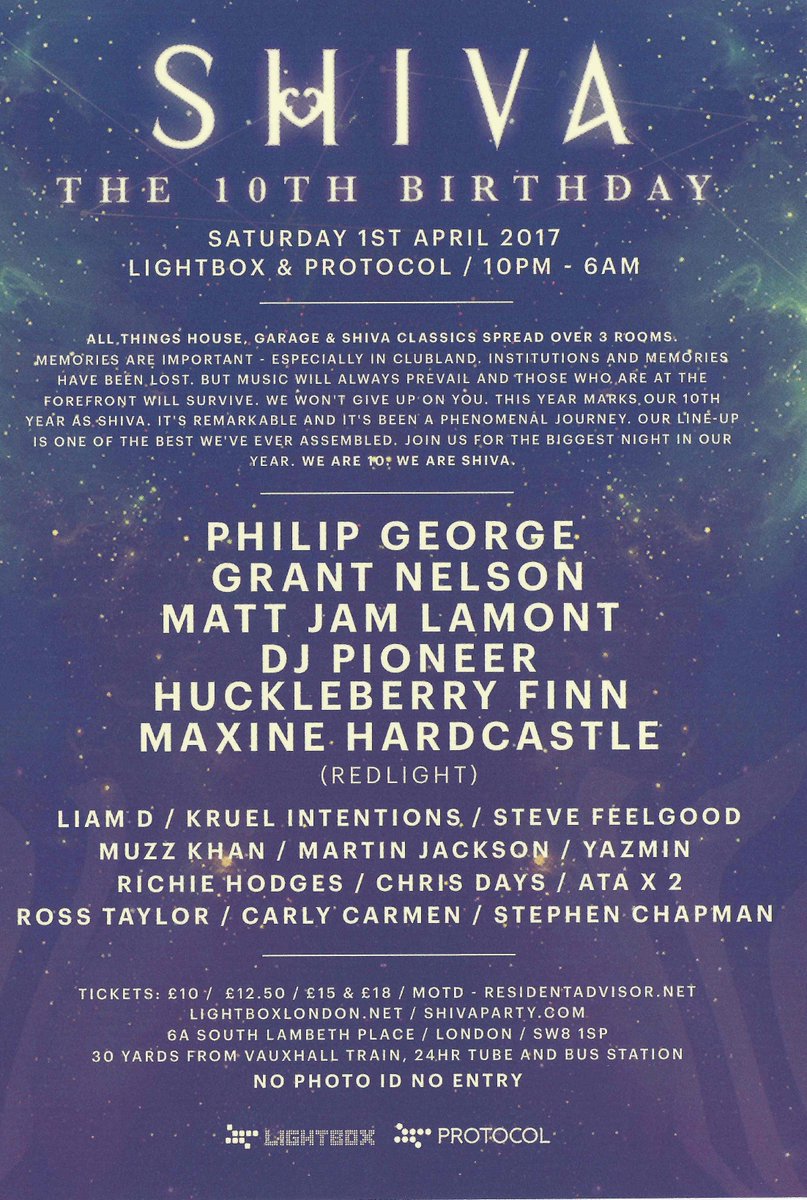 flyingsquadclub's tweet photo. 1st April @shivaparty 10th Birthday @lightboxlondon with @grantnelson @djpioneer @MattJamLamont @MaxHardcastle @philipgeorgeuk Exciting!!!😎😎 https://t.co/WU8FU652NJ