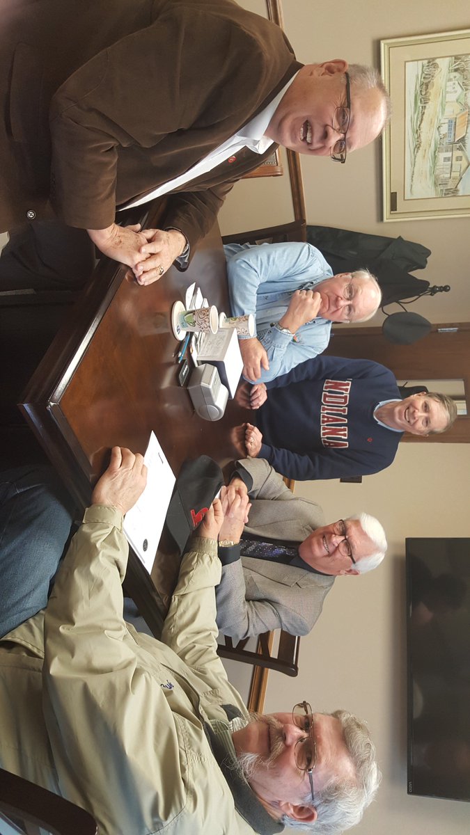 ConnersvilleGOV's tweet photo. Mayor Gordon, Mike Sparks, Former Mayor Leonard Urban, Dan Pflum and Ed Herrell discuss the ceremony for the dedication of the Conner Statue https://t.co/kavsPKcV3n