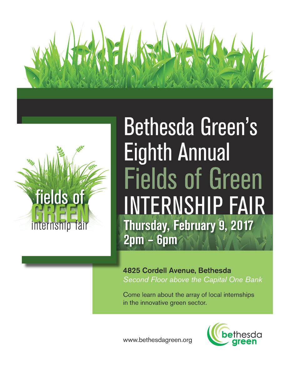 BethesdaGreen's tweet photo. Students: see you from 2-6pm TODAY for our #FieldsofGreen17 Internship Fair! 20 area green employers seeking interns https://t.co/UYNTLSds8k https://t.co/oGw8mZJYUM