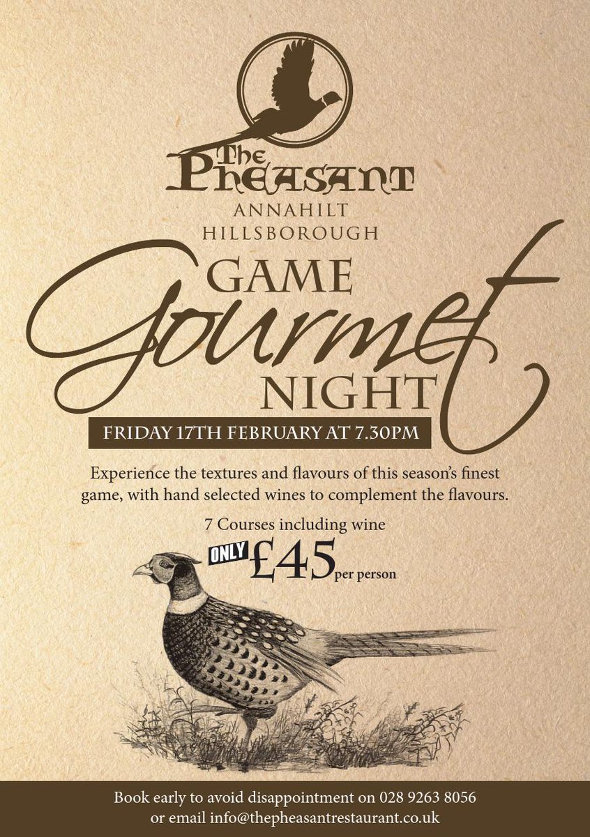 Back by popular demand! Game gourmet night will be held on Friday 17th February @ 7.30pm. <a href="/PheasantUk/">The Pheasant </a> #gourmet #BookNow